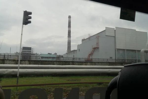 Černobylská Jaderná Pland Pohled Turistické Prohlídky Zamračený Den — Stock fotografie