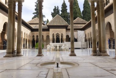 Lions avlusu olarak bilinen güzel İslami mimari stili Alhambra kompleksinde yer almaktadır.