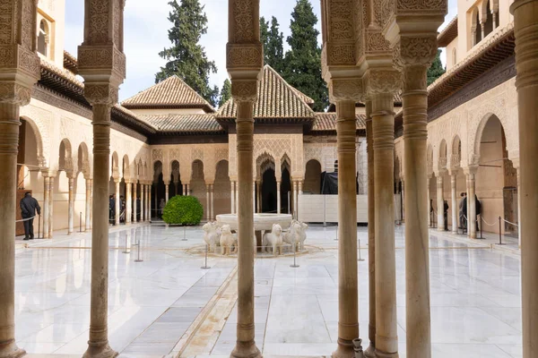 Όμορφη Αραβικό Αρχιτεκτονικό Στυλ Τόξα Και Παλάτι Γνωστό Αυλή Λιοντάρι — Φωτογραφία Αρχείου