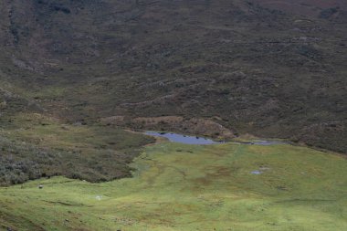 an small lake in middle of a colombian paramo valley mountains