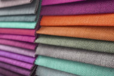 Close up to a colored cloth samples with selective focus photography technique