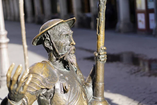 Proche Une Sculpture Fer Don Quijote Mancha Par Temps Ensoleillé — Photo