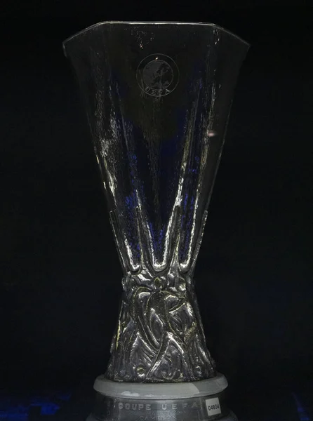 位于Santiago Bernabeu体育场的真正的疯狂博物馆里的欧洲足总杯 — 图库照片