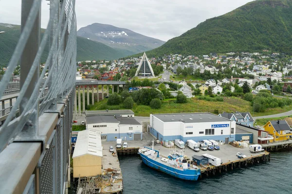 Ville Tromso Vue Depuis Pont Troms Avec Cathédrale Arctique Maisons — Photo