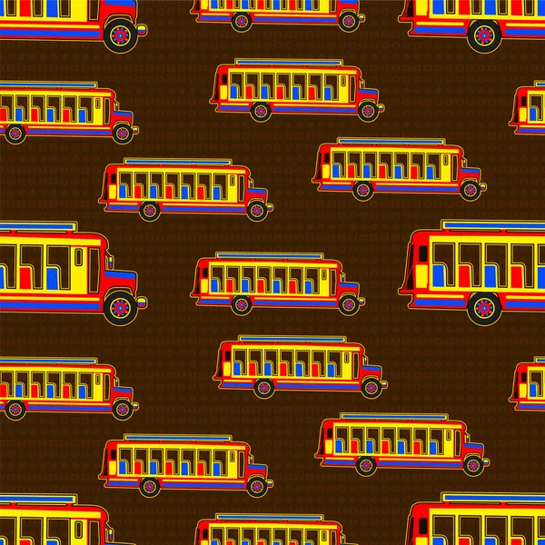 Красивый Цветной Колумбийский Автобус Известный Чива Бесшовное Повторение Древними Символами — стоковый вектор