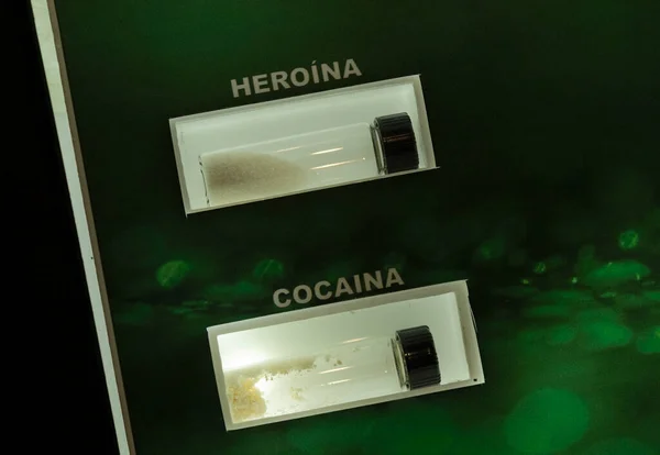 Saisie Héroïne Cocaïne Dans Une Vitrine Musée Police Colombienne — Photo