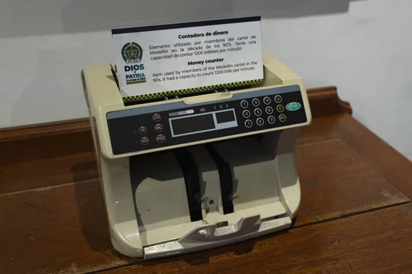 Contador Dinero Vintage Incautado Cartel Medellín Por Policía Colombiana Museo — Foto de Stock