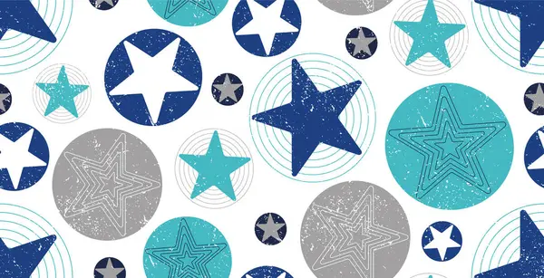 Cercle Bleu Gris Étoiles Motif Sans Couture Avec Effet Usé — Image vectorielle