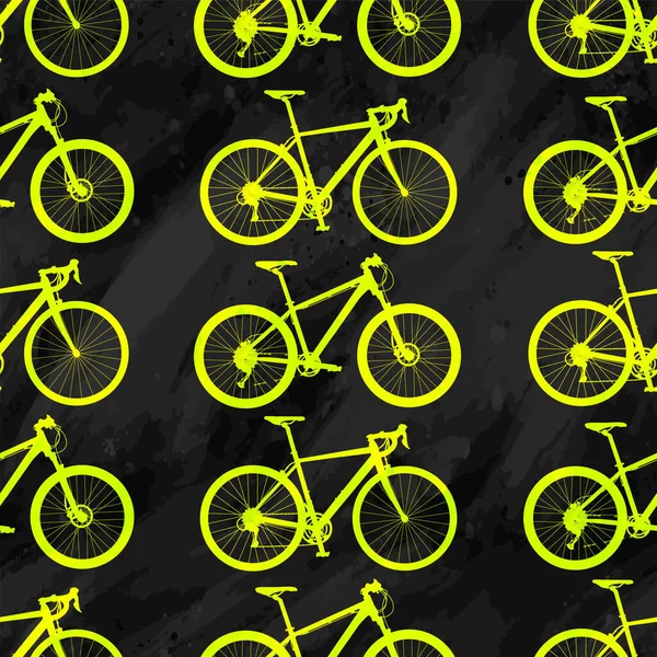 Bicicletas Verdes Sem Costura Padrão Sobre Fundo Cor Água Preta — Vetor de Stock