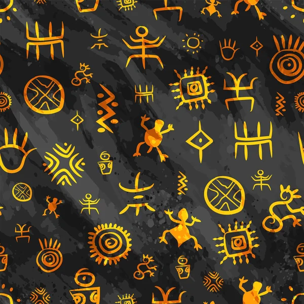Impresionantes Petroglifos Indígenas Nativos América Del Sur Dorados Con Efecto — Archivo Imágenes Vectoriales