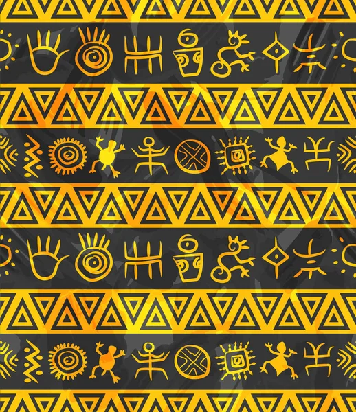 Patrón Indígena Nativo Sudamericano Geométrico Dorado Con Petroglifos Con Efecto — Archivo Imágenes Vectoriales