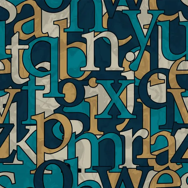 Beautiful Alphabet Serif Old Type Blue Yellow Seamless Pattern — Stock Vector