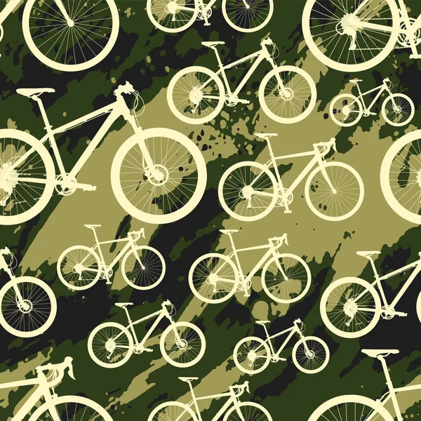 自転車のシームレスなパターン カモフラージュ水彩効果を背景に — ストックベクタ