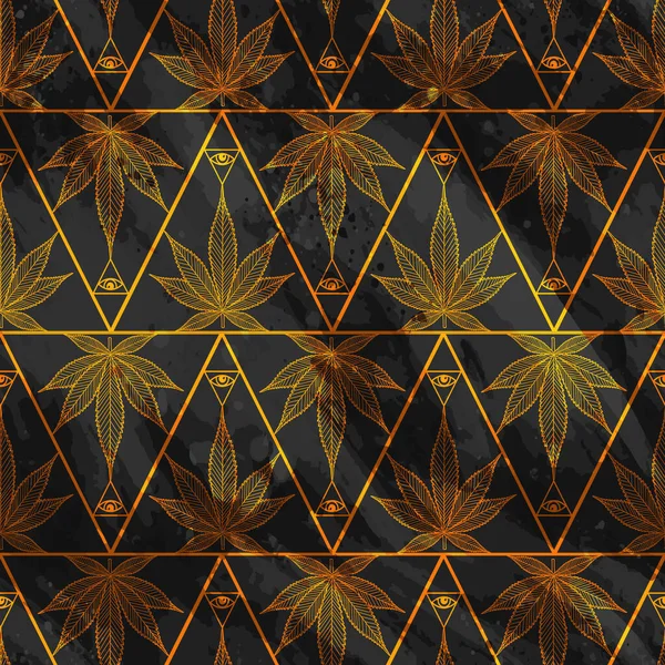 Cannabis Oder Marihuana Golden Leaf Ein Dreieck Mit Illuminati Auge — Stockvektor