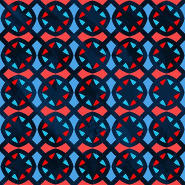 Siyah su renk efekti üzerinde kırmızı ve mavi renkli cam geometrik şekiller arkaplansız desen