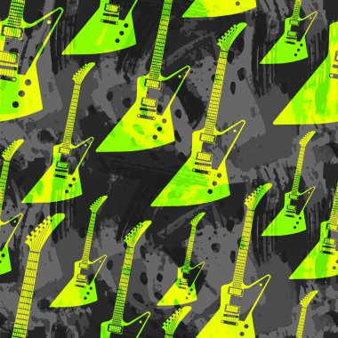 Koyu gri su rengi arkaplan efekti üzerinde yeşil elektro gitar.