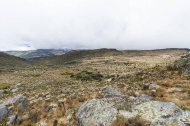 Güneşli bir günde kayalar ve dağlarla dolu Kolombiya 'nın zirvesine yakın bir yerde.