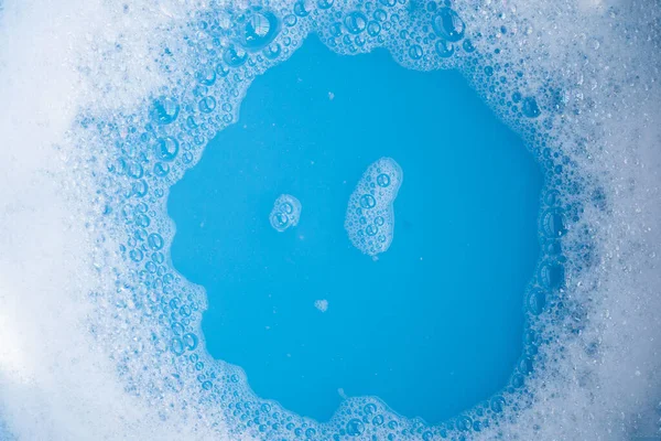 Detergente Schiuma Bolla Sfondo Blu — Foto Stock