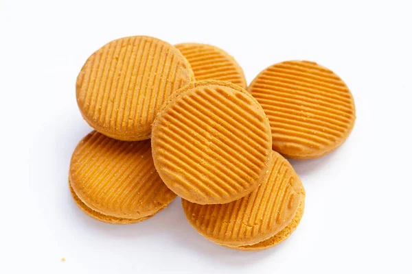Custard Cream Sandwich Biscuits White Background — Stock Photo, Image