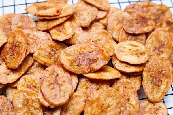 stock image Banana chips on white background