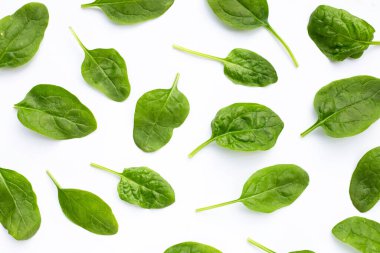 Beyaz arkaplanda ıspanak yaprakları.