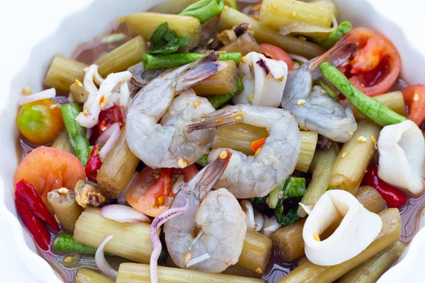 Lótuszszár Fűszeres Saláta Tengeri Kajával Thai Élelmiszer Receptek — Stock Fotó
