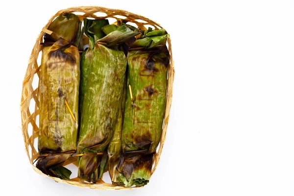 Grilled Sticky Rice Banana Leaves Banana Filling — Photo