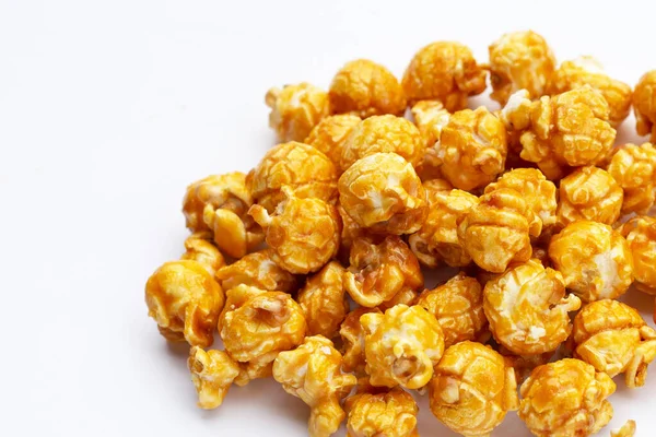 Medový Karamelový Popcorn Bílém Pozadí — Stock fotografie