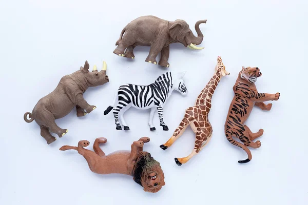 Πλαστικά Παιχνίδια Ζώων Ζούγκλας Λευκό Φόντο — Φωτογραφία Αρχείου