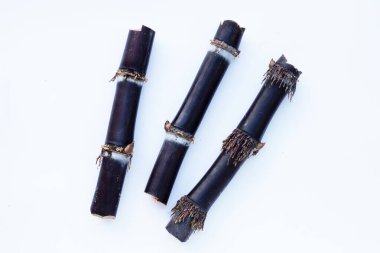 Beyaz zemin üzerine şeker kamışı.