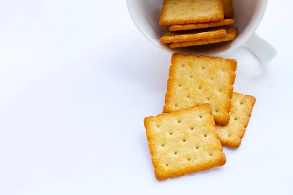 Biscoitos Cracker Seco Fundo Branco — Fotografia de Stock