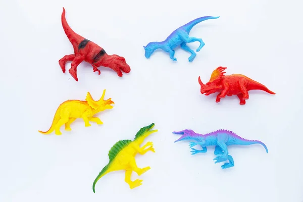 Brinquedos Dinossauro Plástico Fundo Branco Vista Superior — Fotografia de Stock
