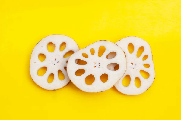Lotus root on yellow background