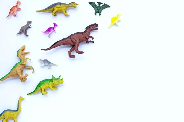 Plastové Dinosauří Hračky Bílém Pozadí Horní Pohled — Stock fotografie