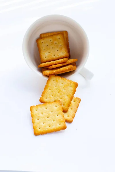 Сухе Крекерське Печиво Білому Тлі — стокове фото