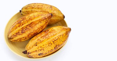 Beyaz arka planda izole edilmiş kakao meyvesi