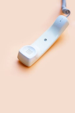 Handset of landline phone. Copy space