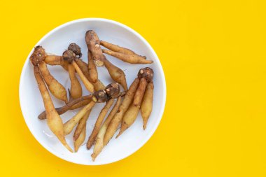 Sarı arkaplanda parmak kökü.