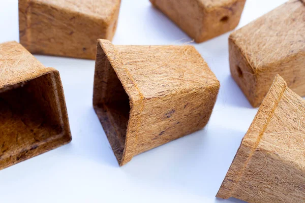 stock image Coco coir pots on white background.