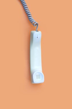 Handset of landline phone. Copy space