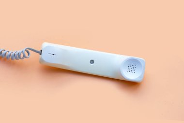 Handset of landline phone. Copy space