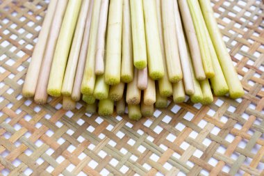 Lotus stem on bamboo weave plate