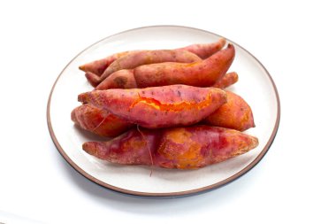 Boiled sweet potatoes in white background