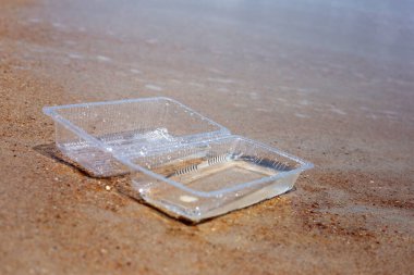 Plastic food container on the beach