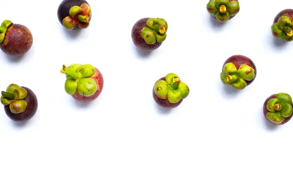 stock image Mangosteen on white background. Top view