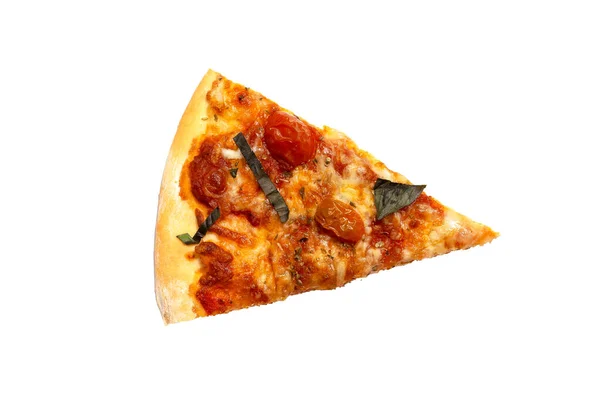 Pizza Cortada Fatia Fundo Branco — Fotografia de Stock