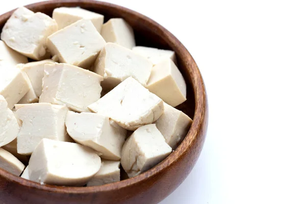 White Tofu Wooden Bowl White Background — 图库照片