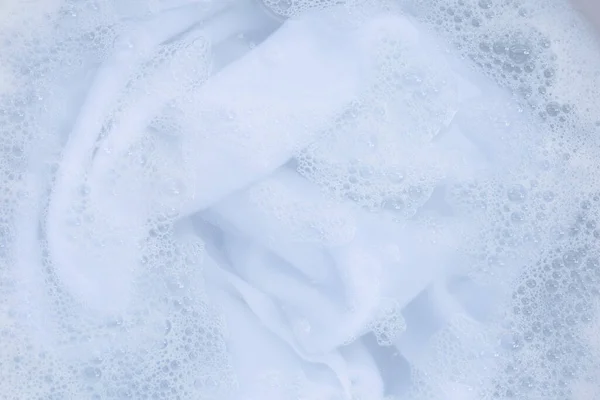 Top View Towel Soak Powder Detergent Water Dissolution Laundry Concept — Stockfoto
