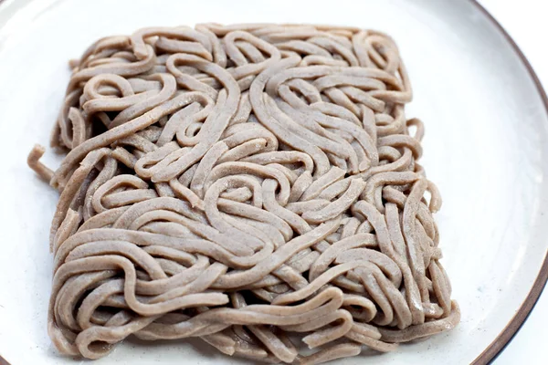 Soba Noodles White Plate — Stock Photo, Image