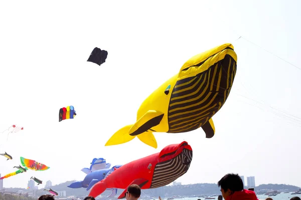 February 2023 Pattaya International Kite Beach 2023 Colorful Kites Dazzled — Stock Photo, Image
